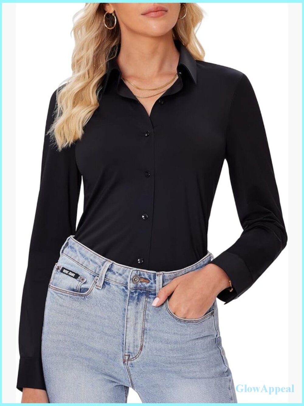 Women Slim Fit Long Sleeve Button Down Dress Shirt Wrinkle Free Work